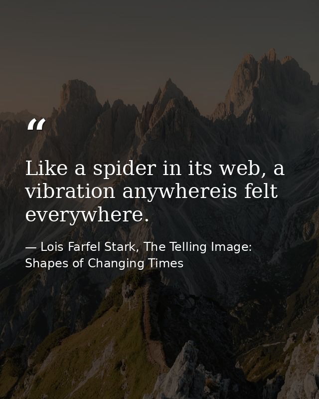 Like a spider in its web, a vibration anywhereis felt everywhere. — Lois Farfel Stark, The Telling Image: Shapes of Changing Times