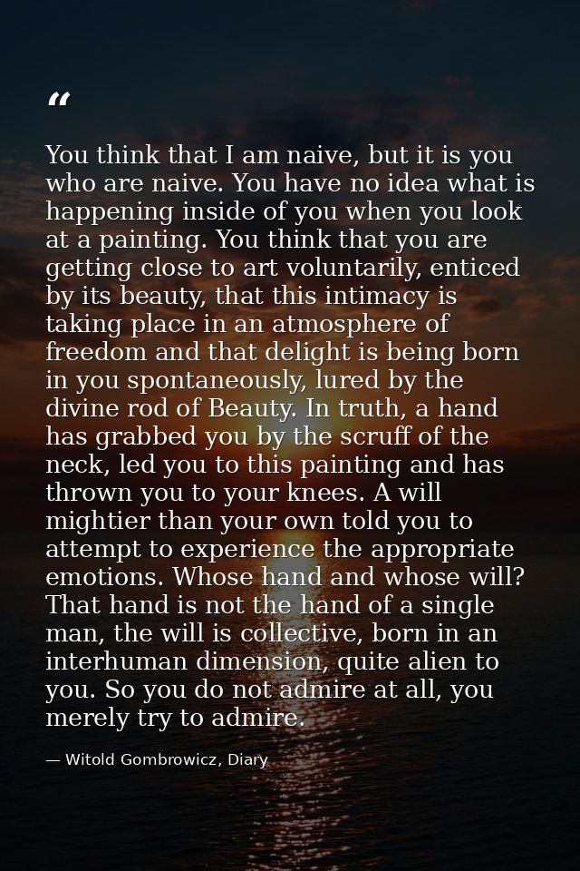 You think that I am naive, but it is you who are naive. You have no idea what is happening inside of you when you look a — Witold Gombrowicz, Diary