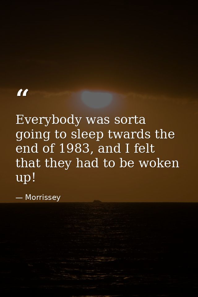 Everybody was sorta going to sleep twards the end of 1983, and I felt that they had to be woken up! — Morrissey