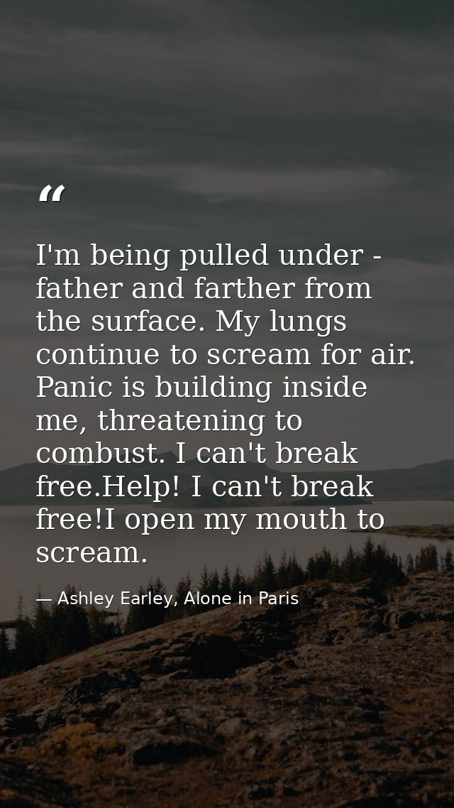 I'm being pulled under - father and farther from the surface. My lungs continue to scream for air. Panic is building ins — Ashley Earley, Alone in Paris