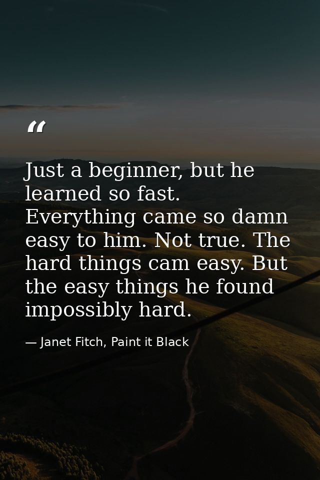 Just a beginner, but he learned so fast. Everything came so damn easy to him. Not true. The hard things cam easy. But th — Janet Fitch, Paint it Black