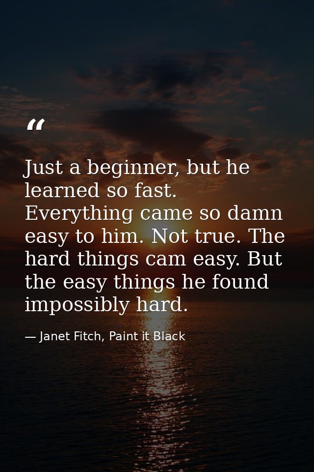 Just a beginner, but he learned so fast. Everything came so damn easy to him. Not true. The hard things cam easy. But th — Janet Fitch, Paint it Black