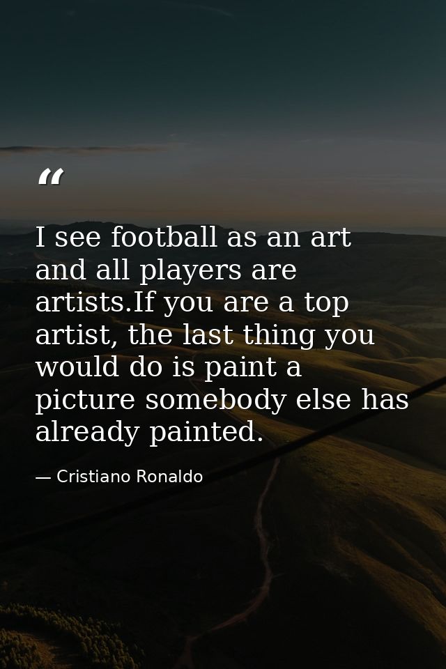 I see football as an art and all players are artists.If you are a top artist, the last thing you would do is paint a pic — Cristiano Ronaldo
