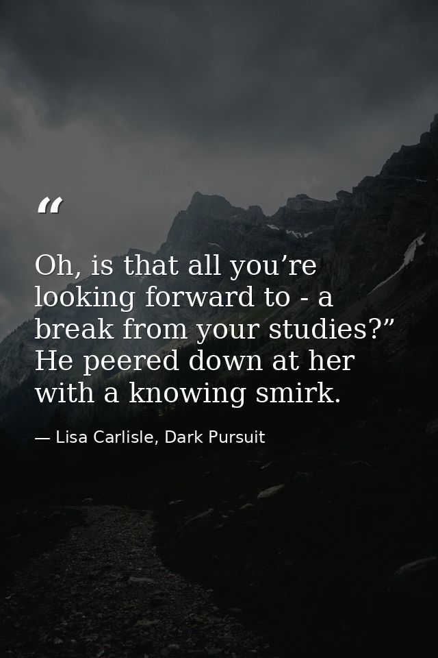 Oh, is that all you’re looking forward to - a break from your studies?” He peered down at her with a knowing smirk. — Lisa Carlisle, Dark Pursuit