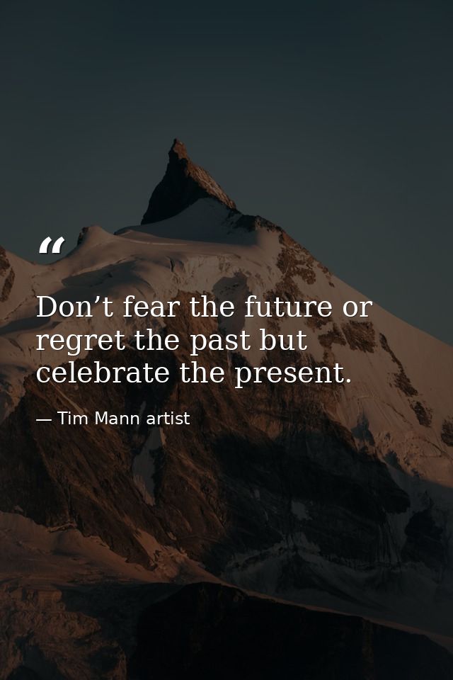 Don’t fear the future or regret the past but celebrate the present. — Tim Mann artist