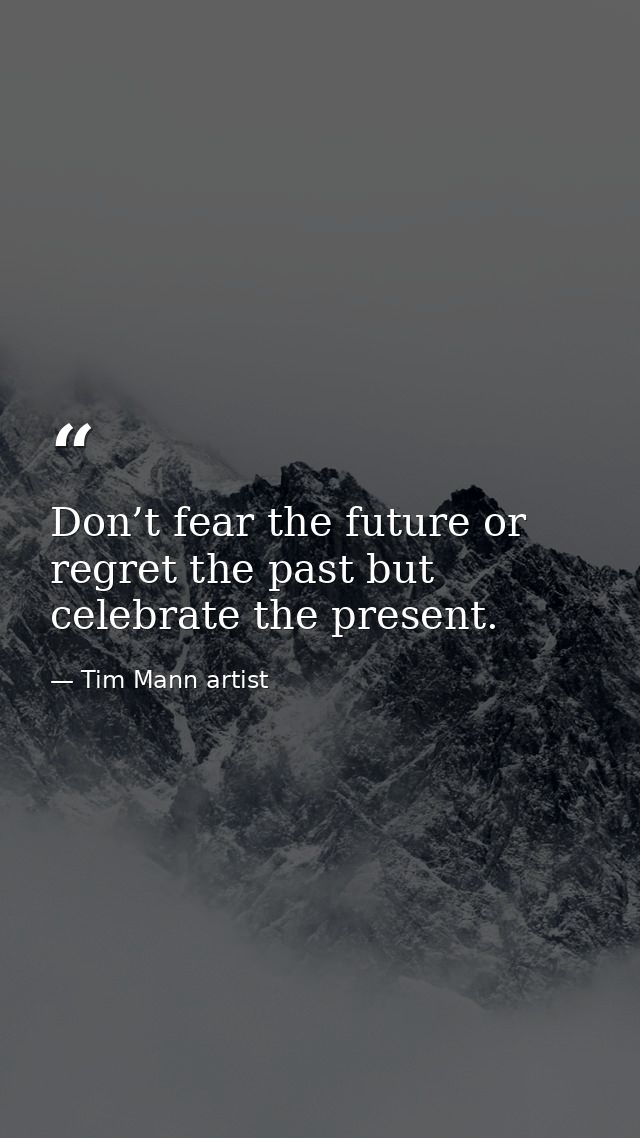 Don’t fear the future or regret the past but celebrate the present. — Tim Mann artist