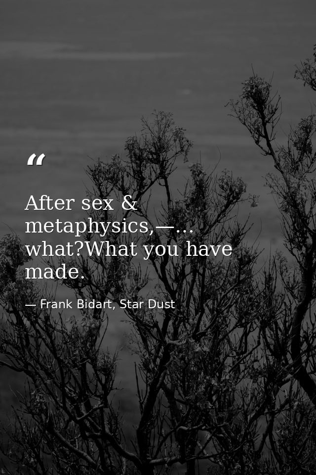 After sex & metaphysics,—… what?What you have made. — Frank Bidart, Star Dust