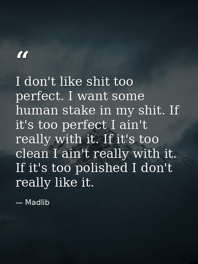 I don't like shit too perfect. I want some human stake in my shit. If it's too perfect I ain't really with it. If it's t — Madlib