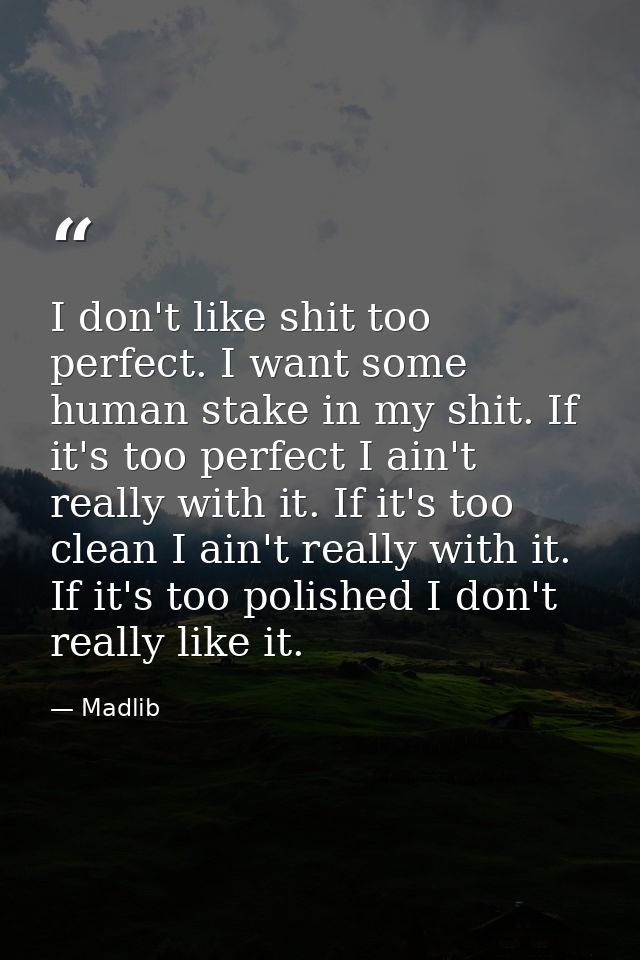 I don't like shit too perfect. I want some human stake in my shit. If it's too perfect I ain't really with it. If it's t — Madlib