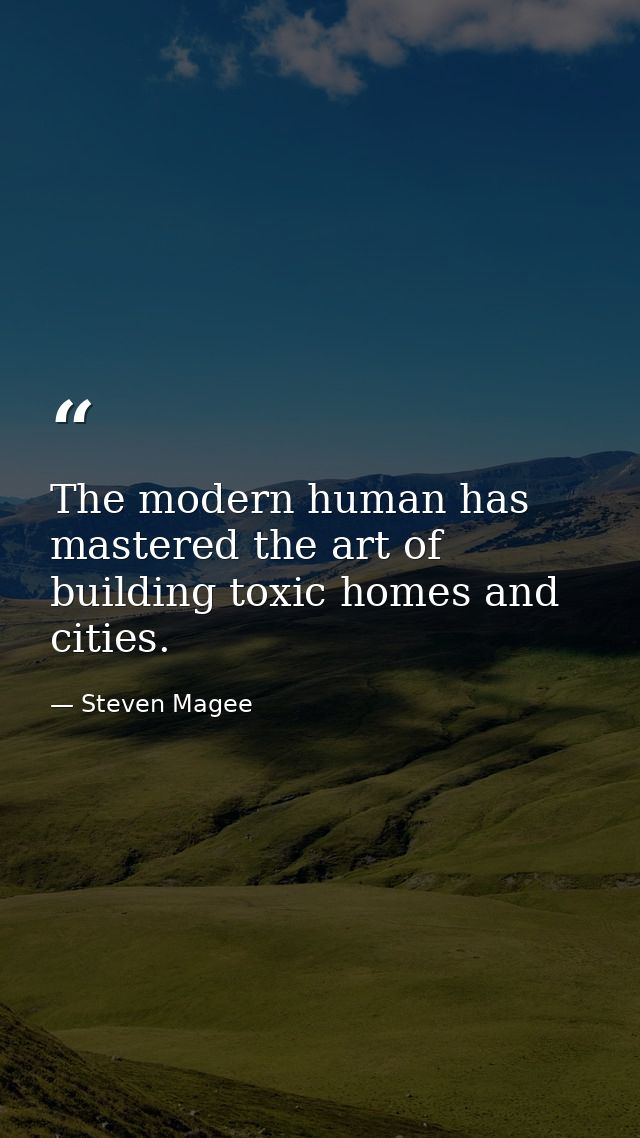 The modern human has mastered the art of building toxic homes and cities. — Steven Magee