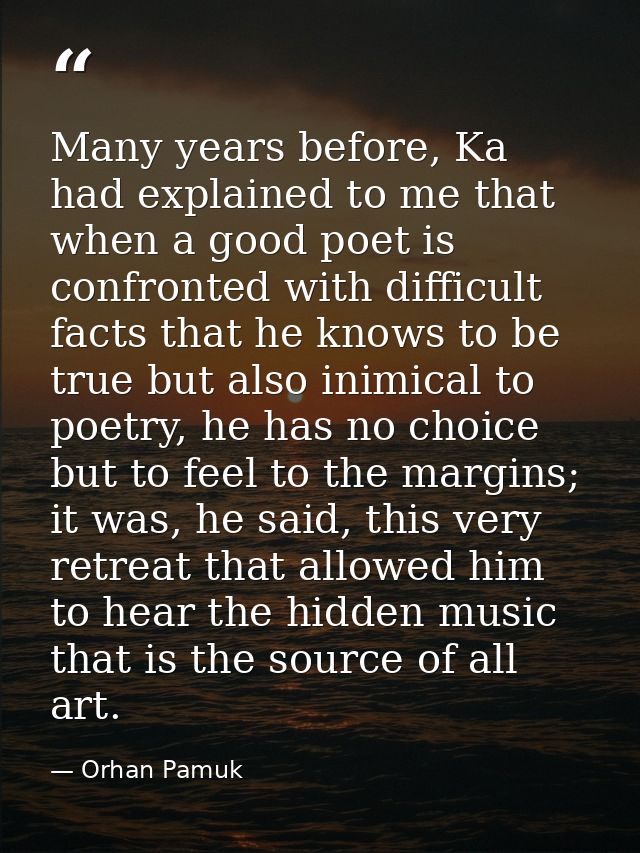 Many years before, Ka had explained to me that when a good poet is confronted with difficult facts that he knows to be t — Orhan Pamuk