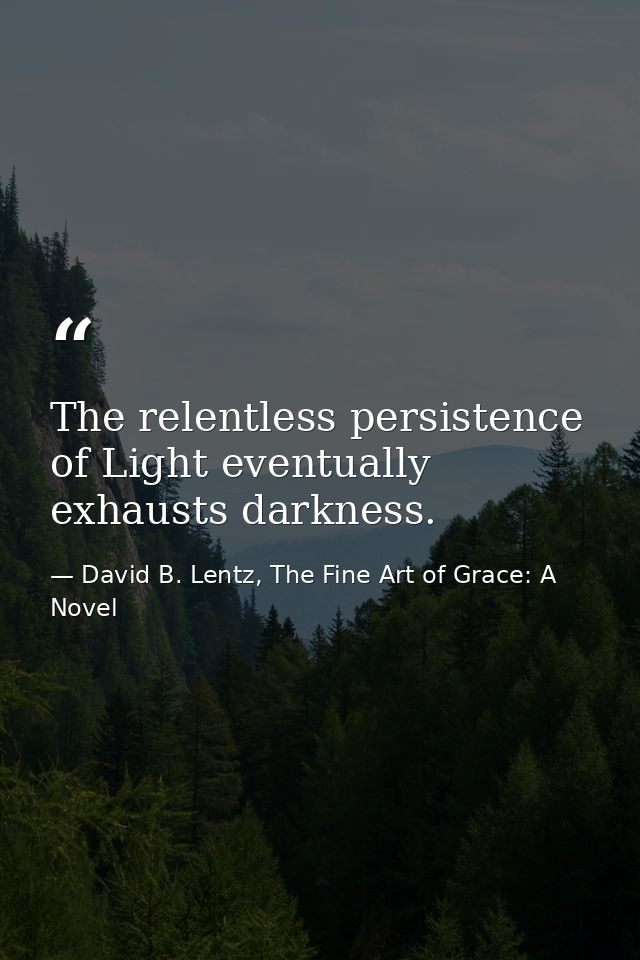 The relentless persistence of Light eventually exhausts darkness. — David B. Lentz, The Fine Art of Grace: A Novel