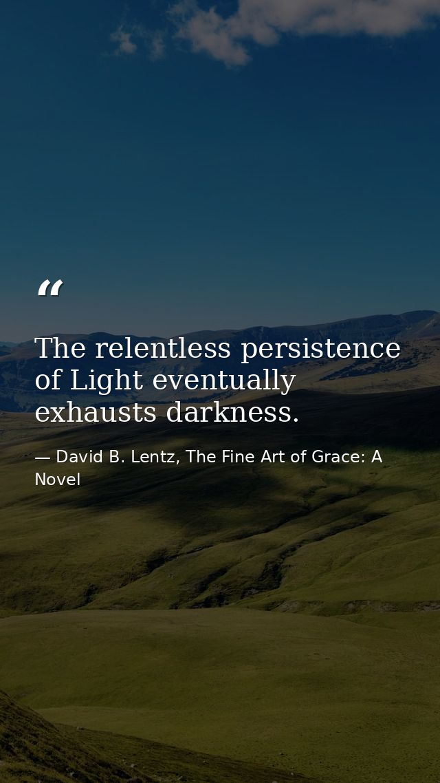 The relentless persistence of Light eventually exhausts darkness. — David B. Lentz, The Fine Art of Grace: A Novel