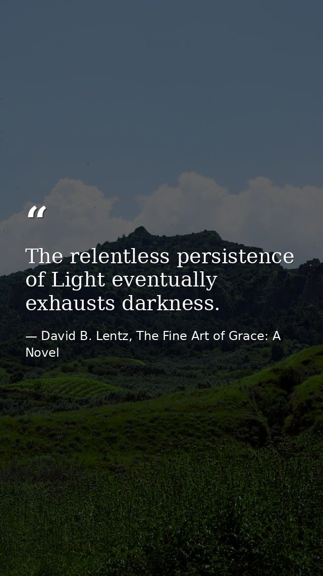 The relentless persistence of Light eventually exhausts darkness. — David B. Lentz, The Fine Art of Grace: A Novel