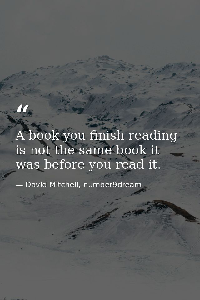 A book you finish reading is not the same book it was before you read it. — David Mitchell, number9dream