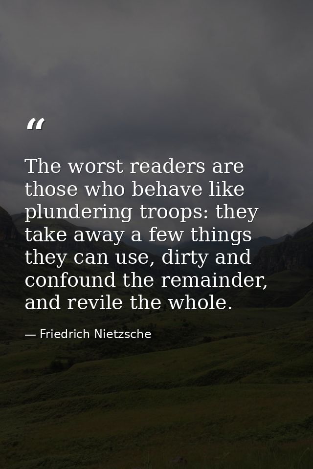 The worst readers are those who behave like plundering troops: they take away a few things they can use, dirty and confo — Friedrich Nietzsche