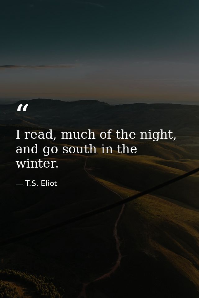 I read, much of the night, and go south in the winter. — T.S. Eliot