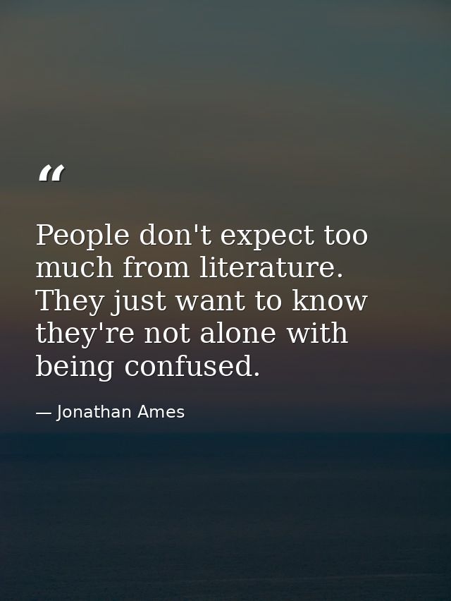 People don't expect too much from literature. They just want to know they're not alone with being confused. — Jonathan Ames