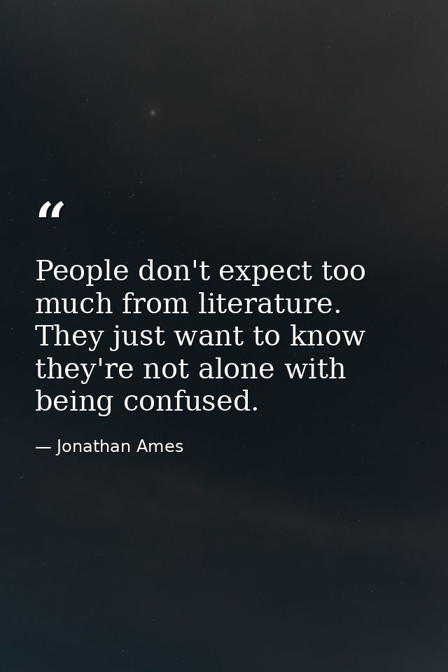 People don't expect too much from literature. They just want to know they're not alone with being confused. — Jonathan Ames
