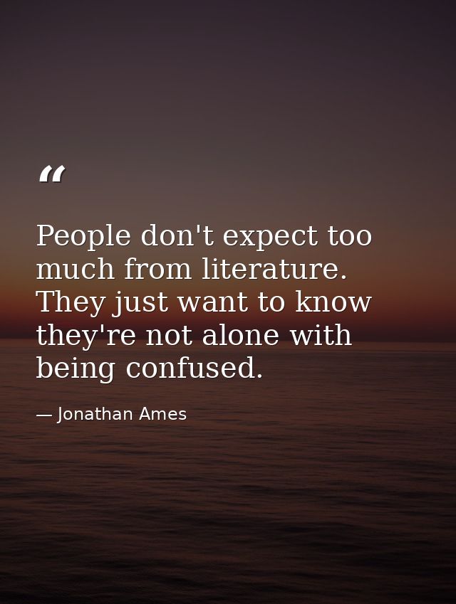 People don't expect too much from literature. They just want to know they're not alone with being confused. — Jonathan Ames
