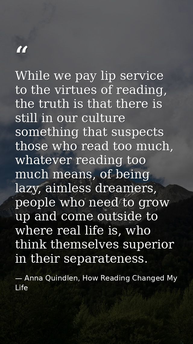 While we pay lip service to the virtues of reading, the truth is that there is still in our culture something that suspe — Anna Quindlen, How Reading Changed My Life