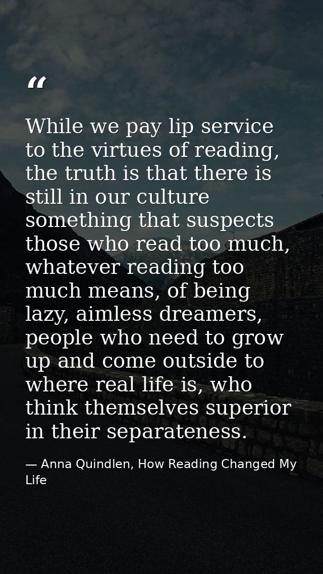 While we pay lip service to the virtues of reading, the truth is that there is still in our culture something that suspe — Anna Quindlen, How Reading Changed My Life