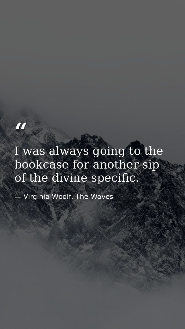 I was always going to the bookcase for another sip of the divine specific. — Virginia Woolf, The Waves