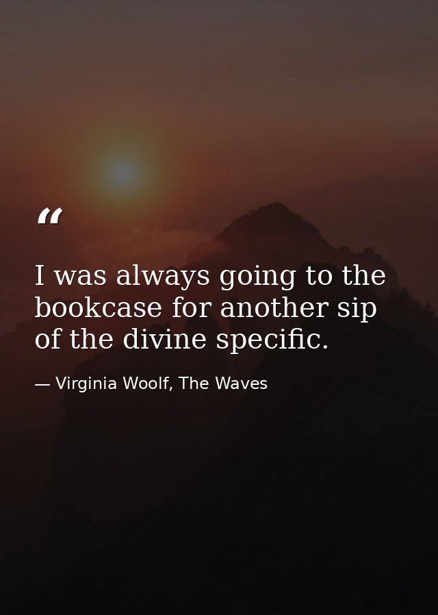 I was always going to the bookcase for another sip of the divine specific. — Virginia Woolf, The Waves