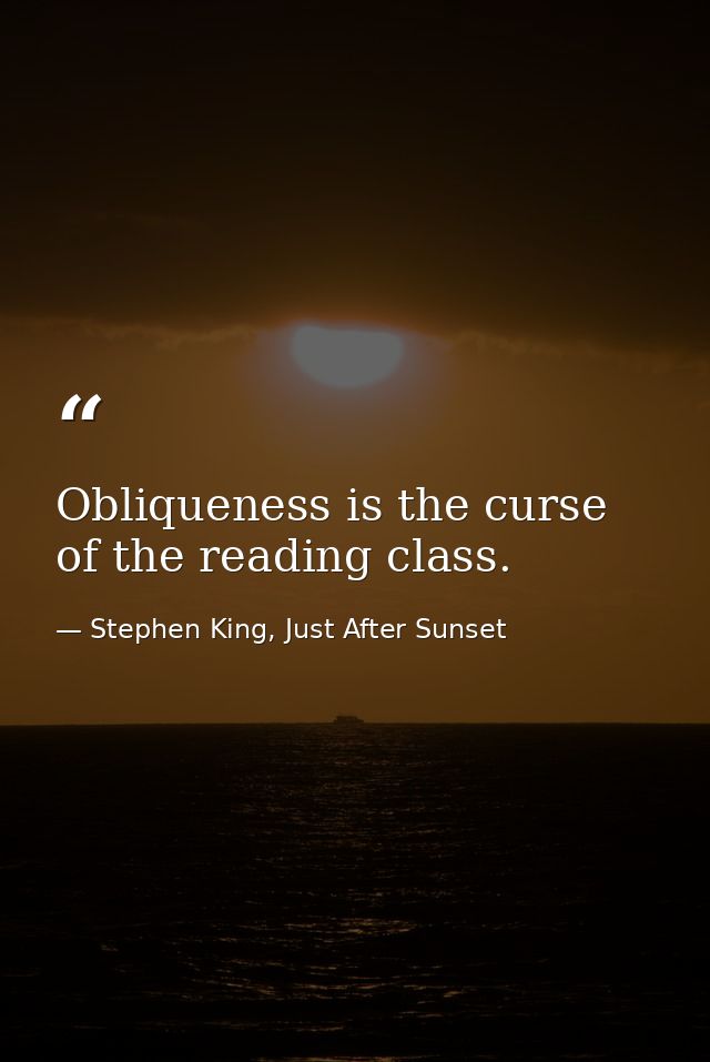 Obliqueness is the curse of the reading class. — Stephen King, Just After Sunset
