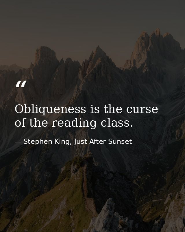 Obliqueness is the curse of the reading class. — Stephen King, Just After Sunset