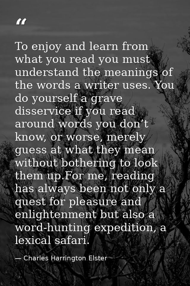To enjoy and learn from what you read you must understand the meanings of the words a writer uses. You do yourself a gra — Charles Harrington Elster