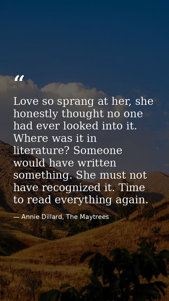 Love so sprang at her, she honestly thought no one had ever looked into it. Where was it in literature? Someone would ha — Annie Dillard, The Maytrees