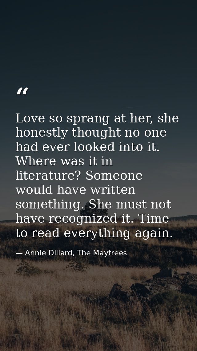 Love so sprang at her, she honestly thought no one had ever looked into it. Where was it in literature? Someone would ha — Annie Dillard, The Maytrees
