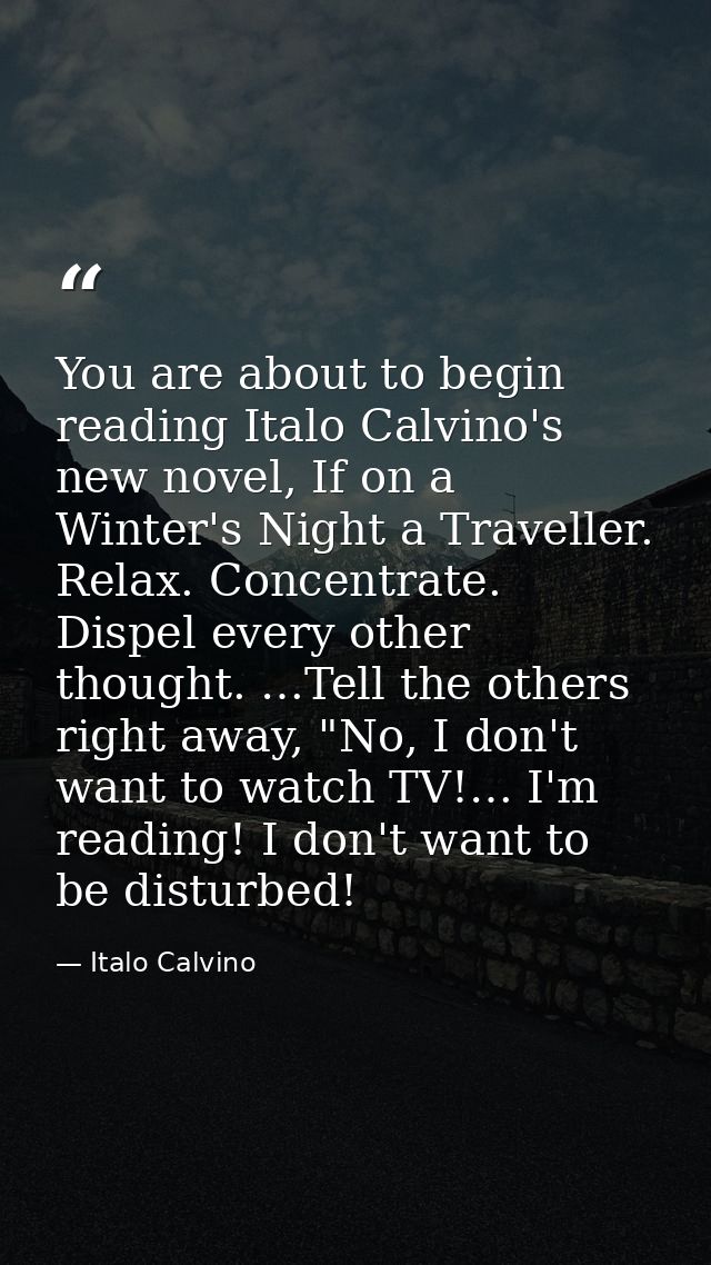 You are about to begin reading Italo Calvino's new novel, If on a Winter's Night a Traveller. Relax. Concentrate. Dispel — Italo Calvino