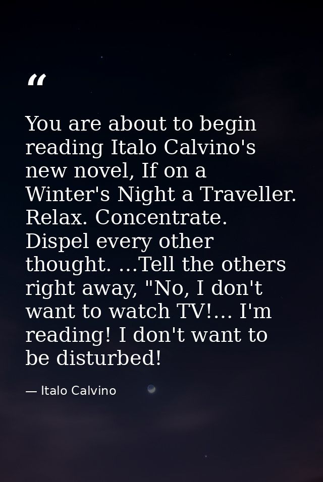 You are about to begin reading Italo Calvino's new novel, If on a Winter's Night a Traveller. Relax. Concentrate. Dispel — Italo Calvino