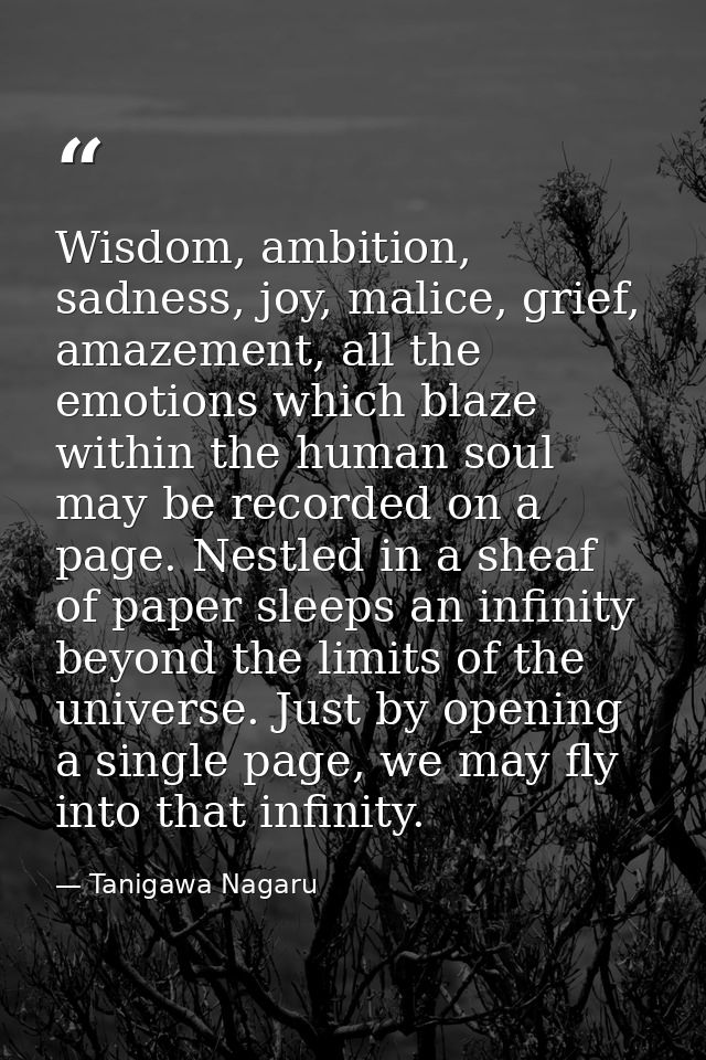Wisdom, ambition, sadness, joy, malice, grief, amazement, all the emotions which blaze within the human soul may be reco — Tanigawa Nagaru