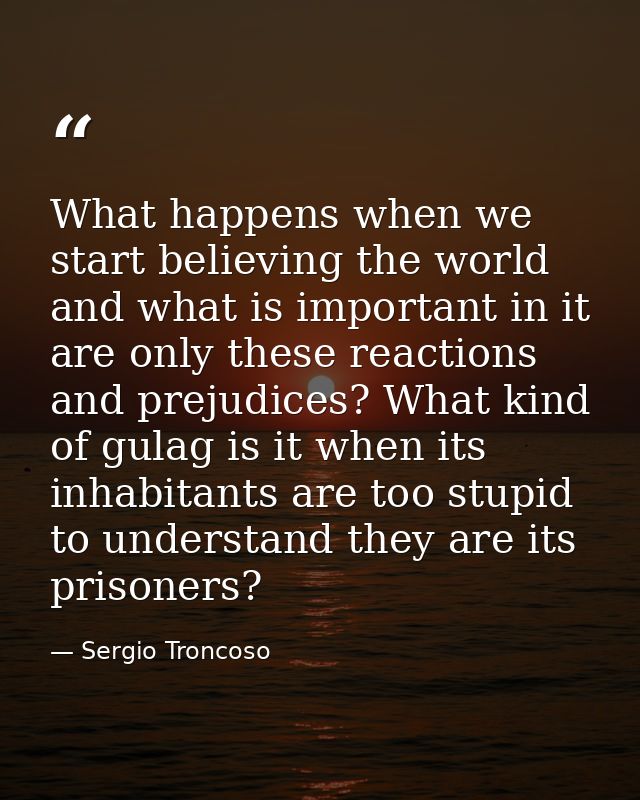 What happens when we start believing the world and what is important in it are only these reactions and prejudices? What — Sergio Troncoso