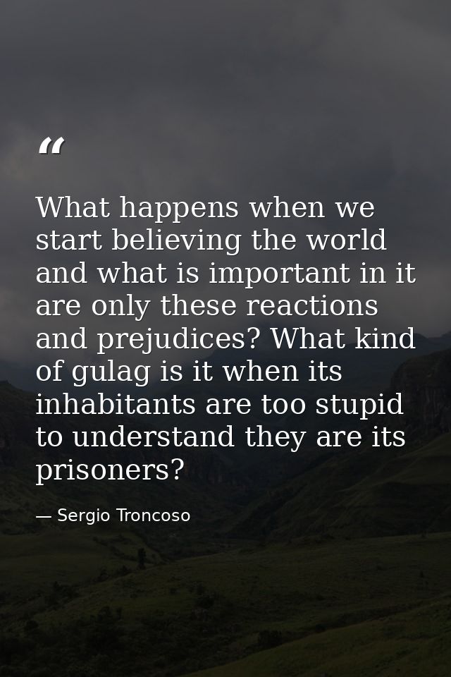 What happens when we start believing the world and what is important in it are only these reactions and prejudices? What — Sergio Troncoso