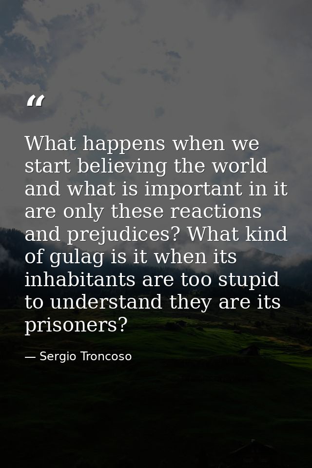 What happens when we start believing the world and what is important in it are only these reactions and prejudices? What — Sergio Troncoso