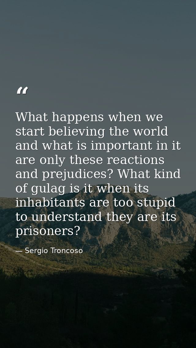 What happens when we start believing the world and what is important in it are only these reactions and prejudices? What — Sergio Troncoso