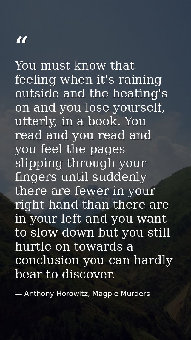 You must know that feeling when it's raining outside and the heating's on and you lose yourself, utterly, in a book. You — Anthony Horowitz, Magpie Murders