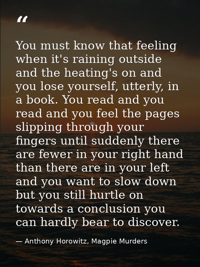 You must know that feeling when it's raining outside and the heating's on and you lose yourself, utterly, in a book. You — Anthony Horowitz, Magpie Murders