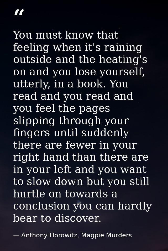 You must know that feeling when it's raining outside and the heating's on and you lose yourself, utterly, in a book. You — Anthony Horowitz, Magpie Murders
