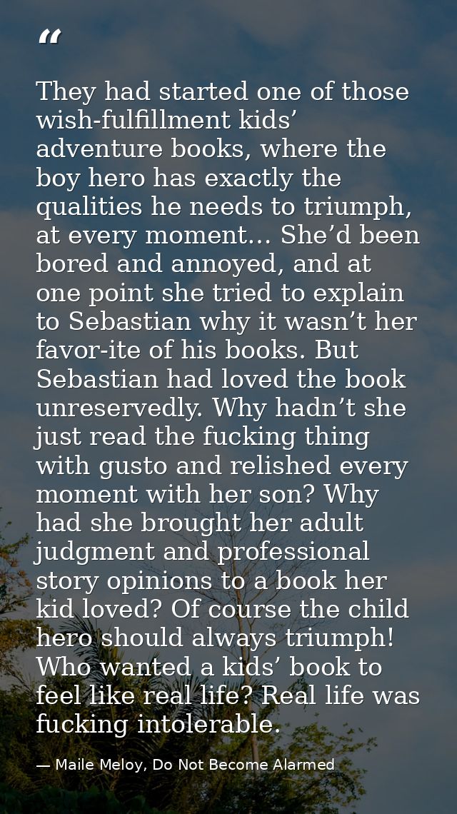 They had started one of those wish-fulfillment kids’ adventure books, where the boy hero has exactly the qualities he ne — Maile Meloy, Do Not Become Alarmed