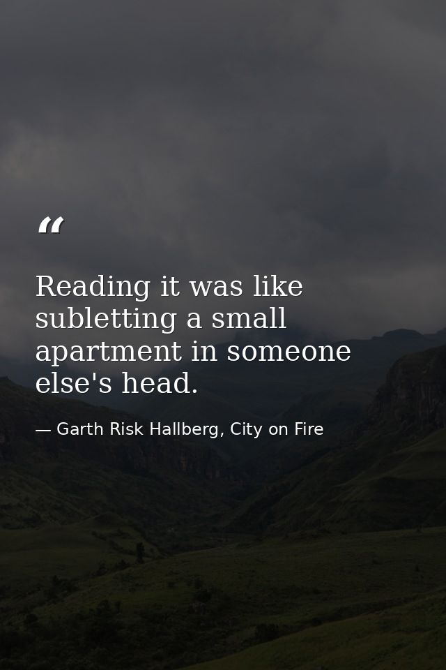 Reading it was like subletting a small apartment in someone else's head. — Garth Risk Hallberg, City on Fire