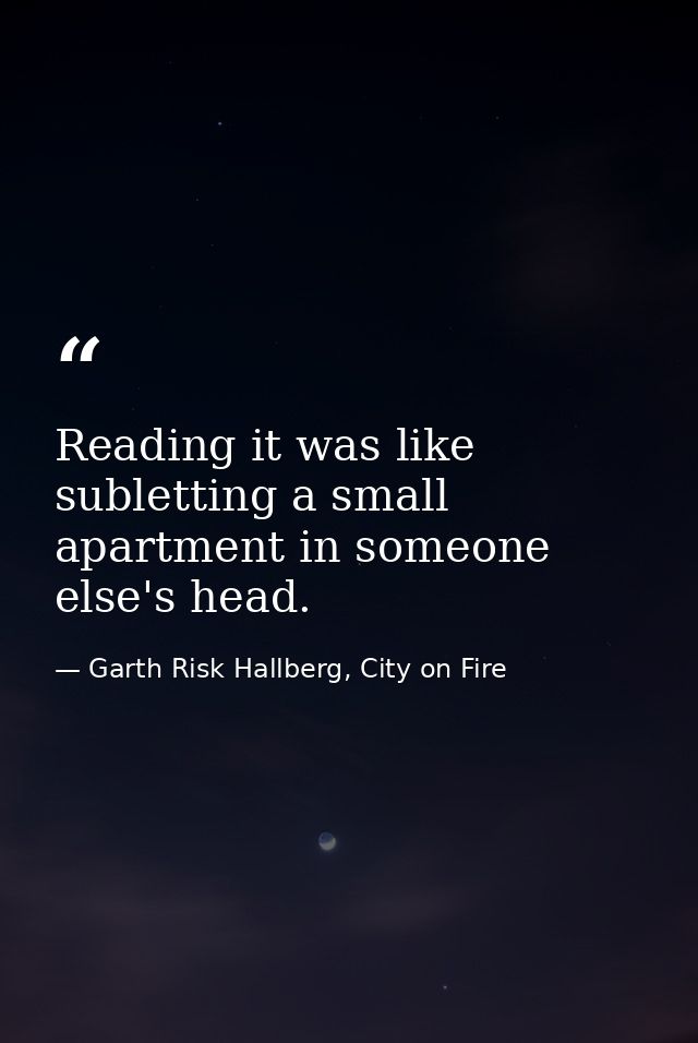 Reading it was like subletting a small apartment in someone else's head. — Garth Risk Hallberg, City on Fire