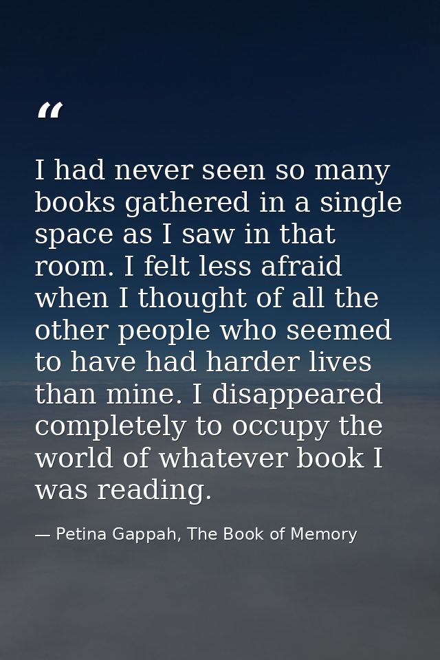 I had never seen so many books gathered in a single space as I saw in that room. I felt less afraid when I thought of al — Petina Gappah, The Book of Memory