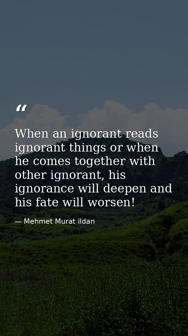 When an ignorant reads ignorant things or when he comes together with other ignorant, his ignorance will deepen and his  — Mehmet Murat ildan