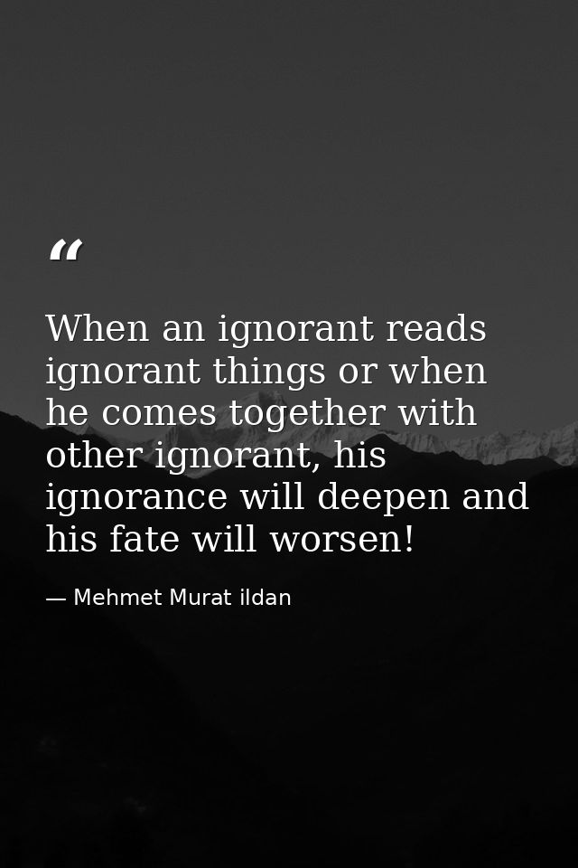 When an ignorant reads ignorant things or when he comes together with other ignorant, his ignorance will deepen and his  — Mehmet Murat ildan