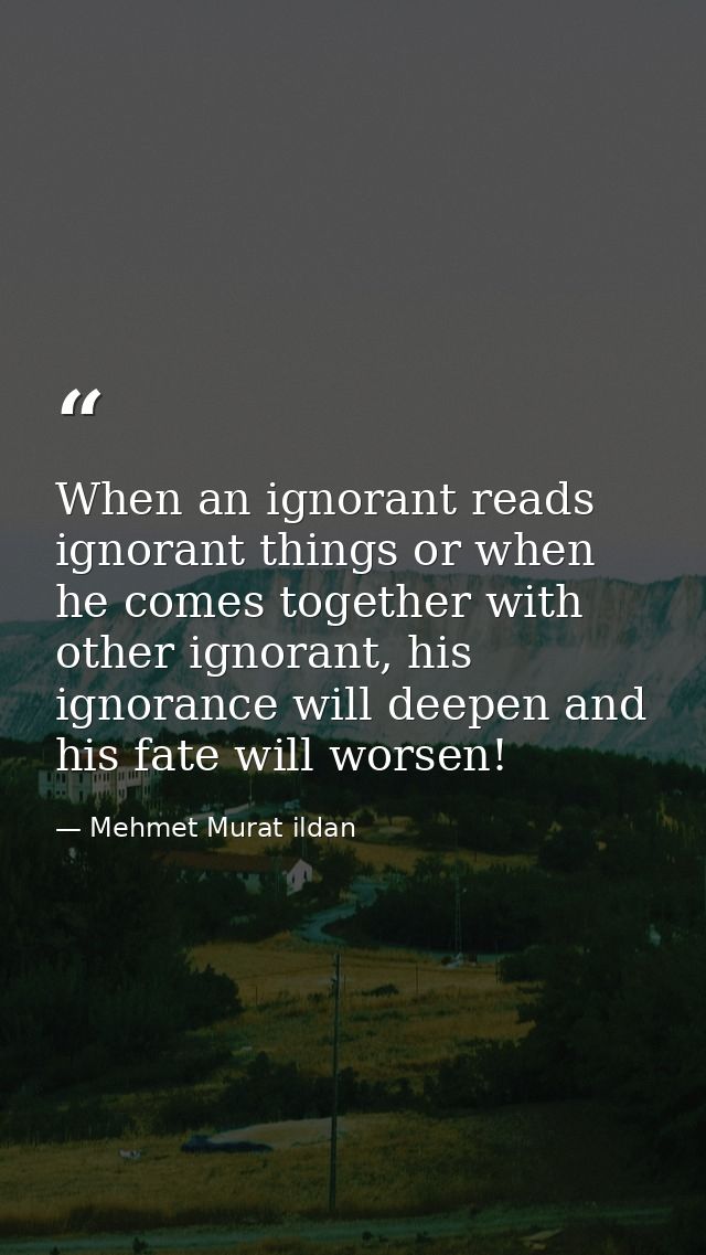 When an ignorant reads ignorant things or when he comes together with other ignorant, his ignorance will deepen and his  — Mehmet Murat ildan